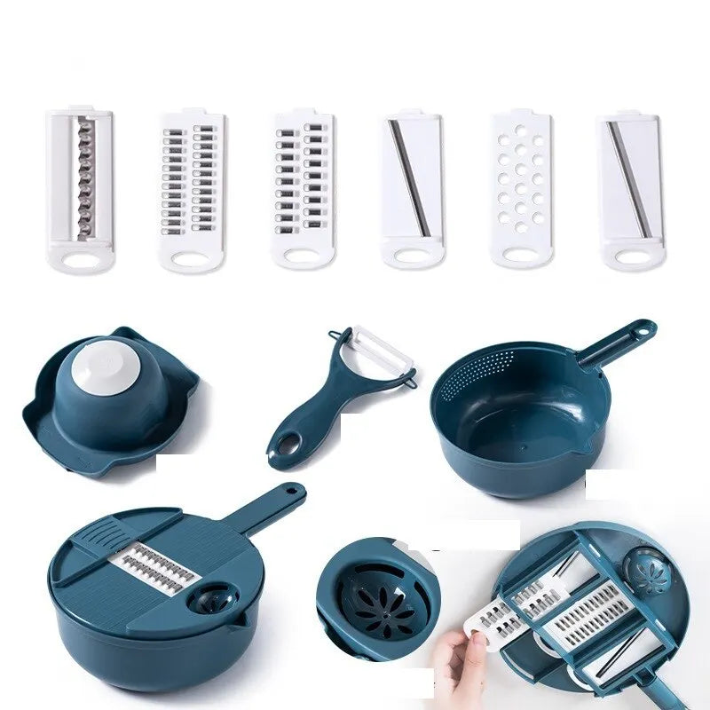 New Kitchen Multi-functional Nine-in-one Vegetable Cutter 12-piece Grater Potato Radish Shredder Vegetable Cutter Salad Utensils