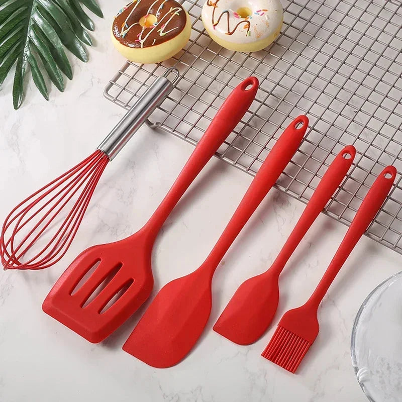 Conjunto de utensílios de cozinha antiaderente de silicone, colher de bolo, colher de cozinha, batedor de ovos, escova de óleo,