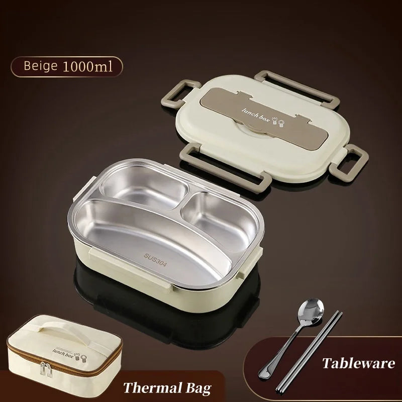 304 Stainless Steel Insulated Lunch Box with Bag Office Worker Sealed Portable Bento Box Set Student Kids Food Storage Container
