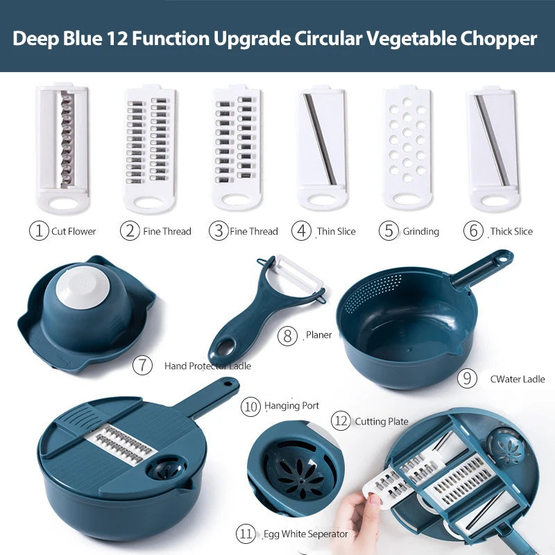 New Kitchen Multi-functional Nine-in-one Vegetable Cutter 12-piece Grater Potato Radish Shredder Vegetable Cutter Salad Utensils